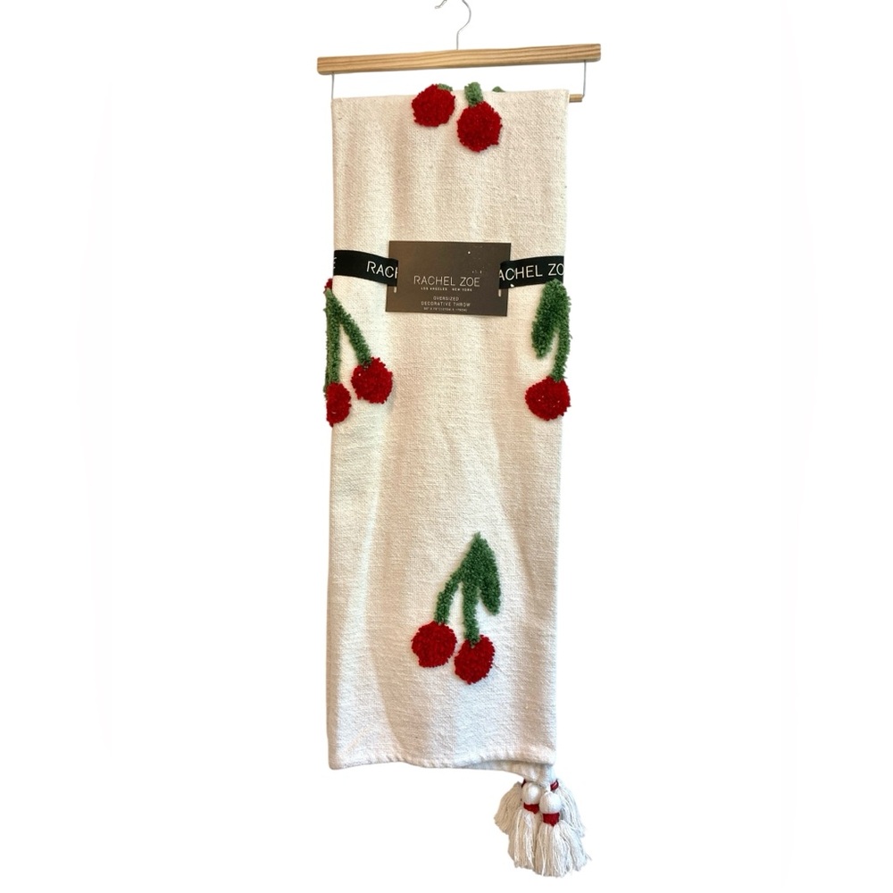 Rachel Zoe Oversized Cherry Throw Blanket 50” x 70” white cotton poly blend